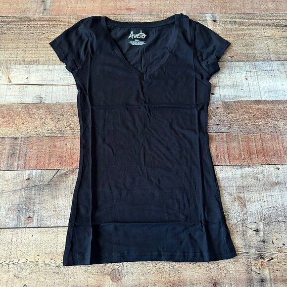 Aveto womens black short sleeve v-neck t-shirt -S - Picture 1 of 5